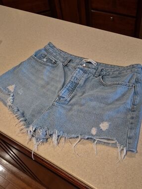 Zara Light Blue Distressed Denim Jean Shorts